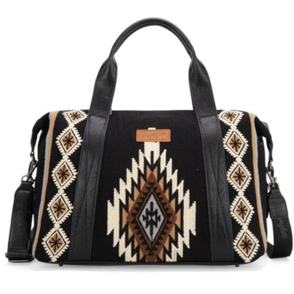 Southwestern Geometric Travel Bag with Leather Trim